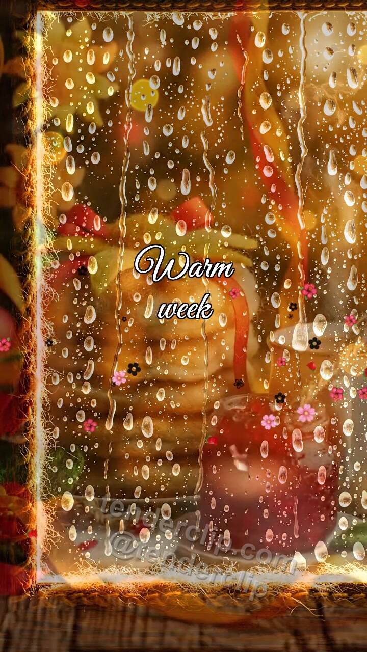 Animated greeting card about Warm week: rain clears into warm light