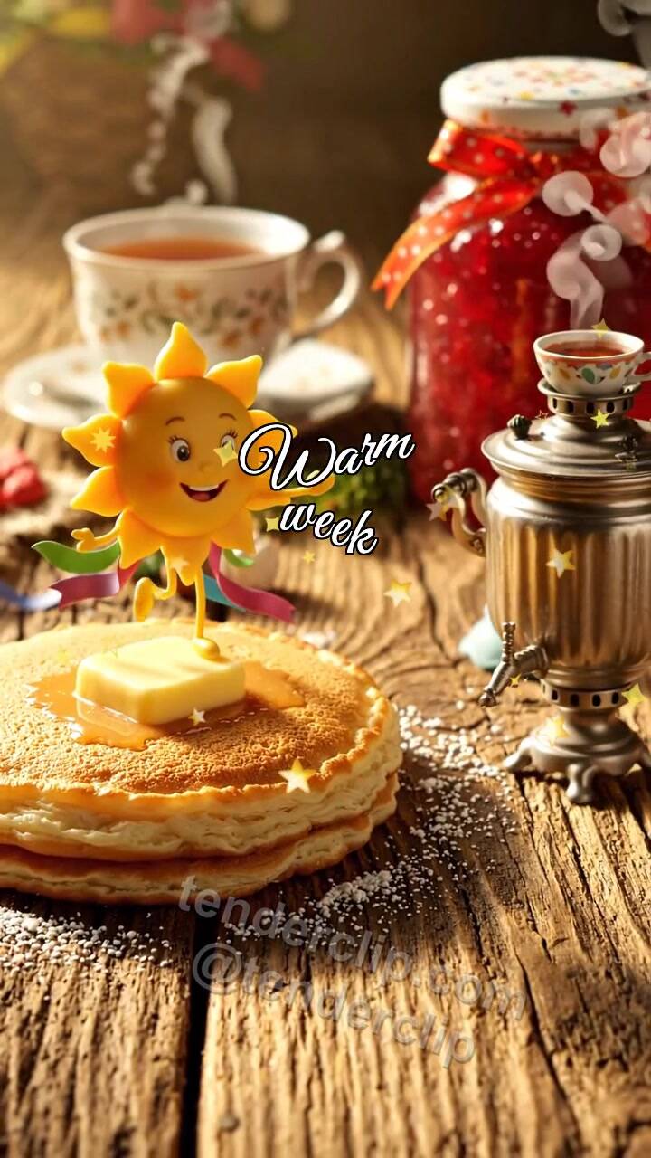 Animated greeting card about Warm week: tiny parade crosses the table