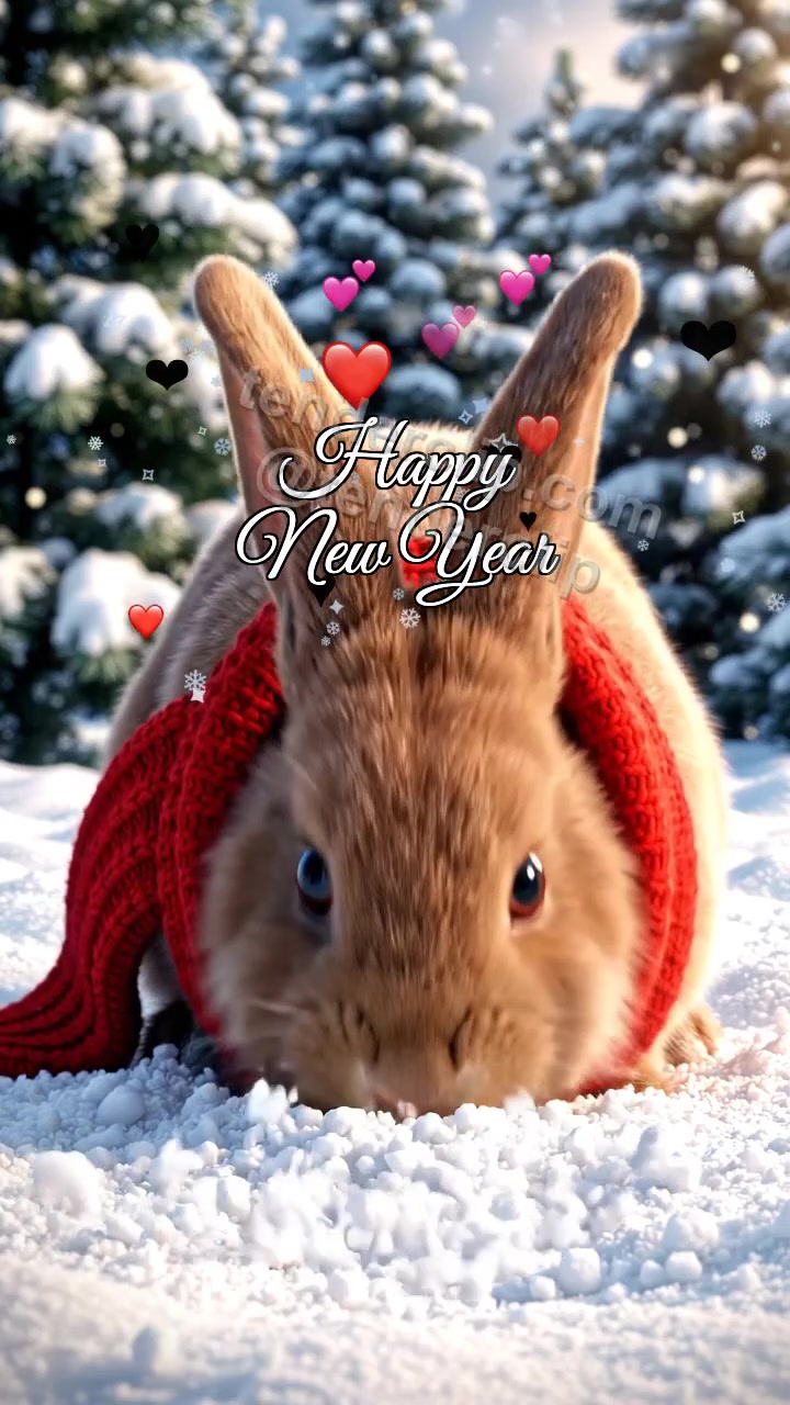 Animated greeting card about Happy New Year: Rabbit Gift Burrow