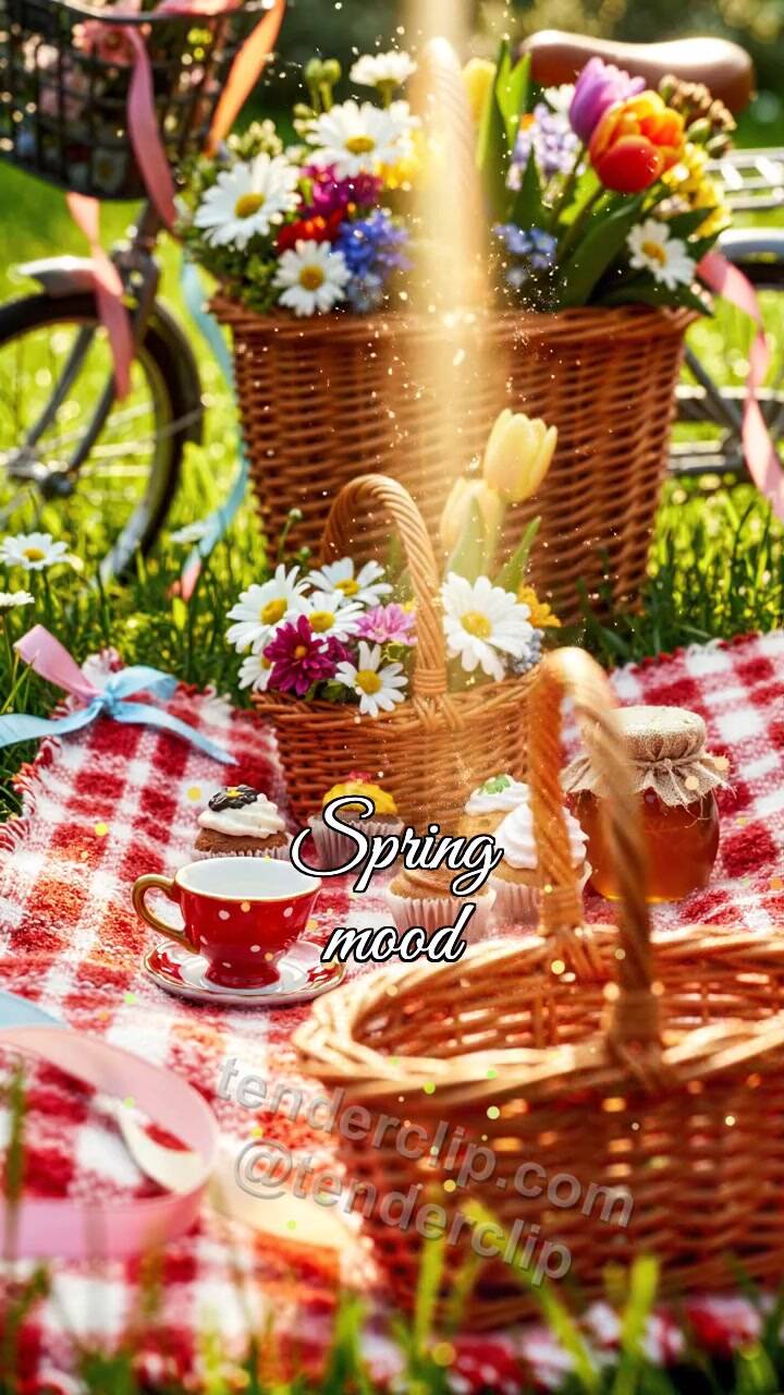 Animated greeting card about Spring mood: objects gather around the symbol