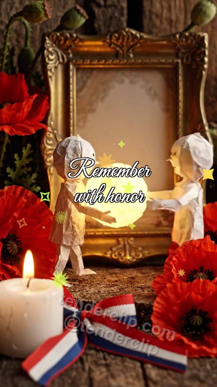 Animated greeting card about Remember with honor: tiny helper brings the symbol