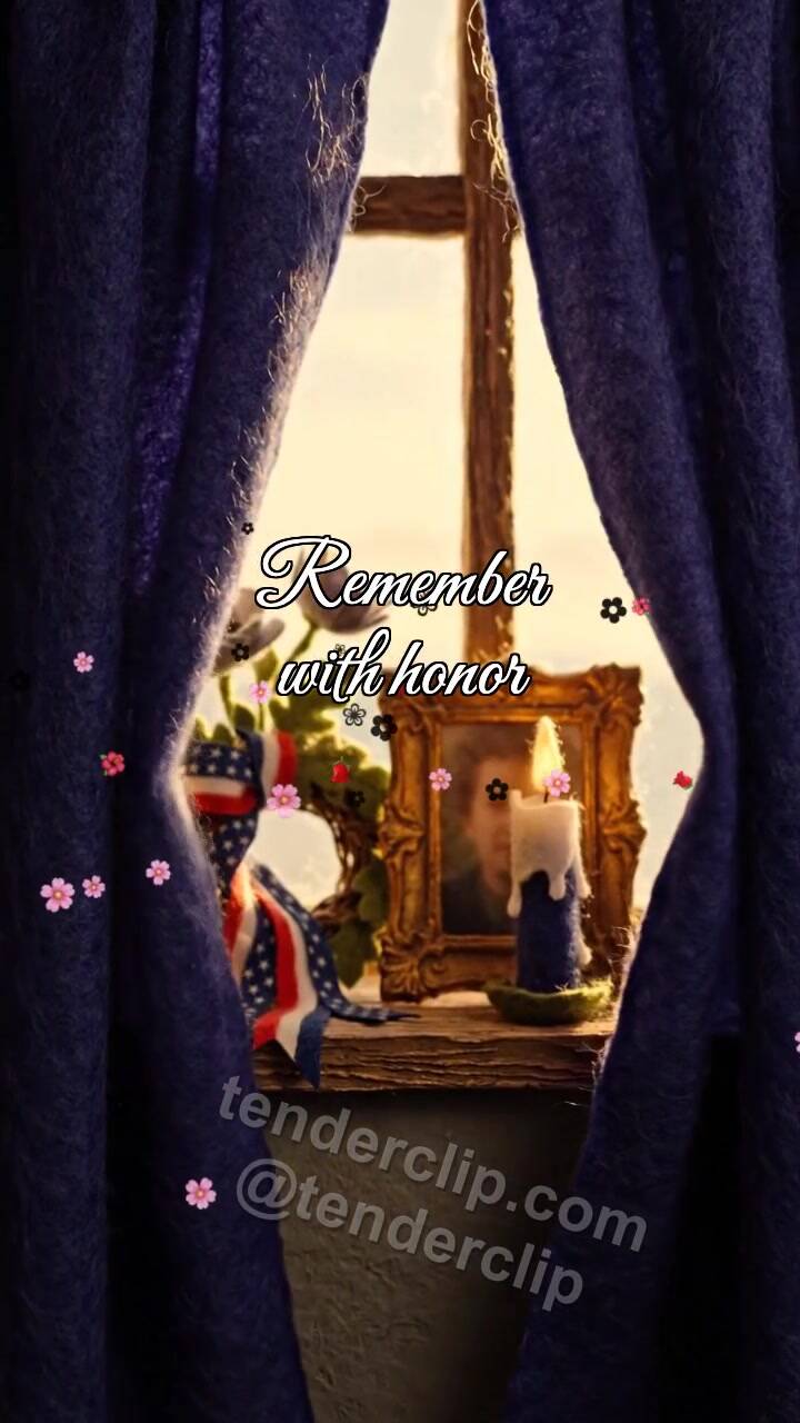 Animated greeting card about Remember with honor: window reveals the holiday scene