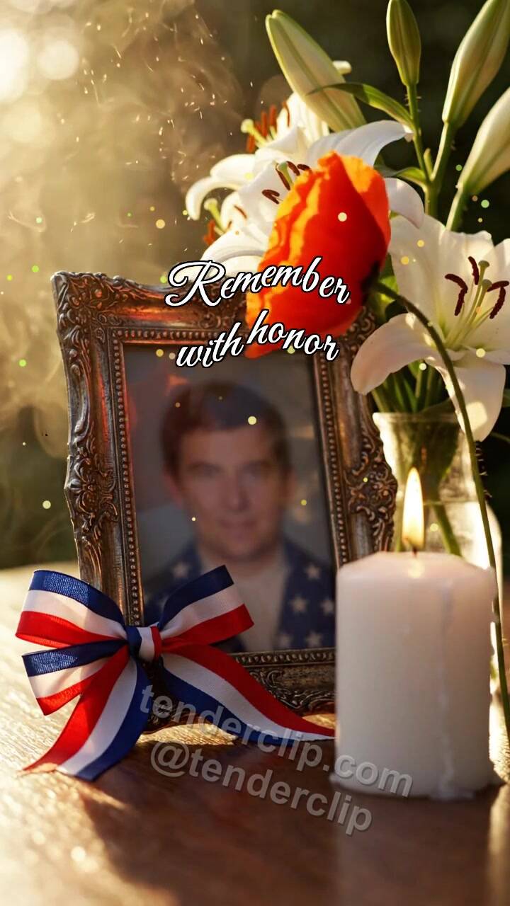Animated greeting card about Remember with honor: flower is offered forward