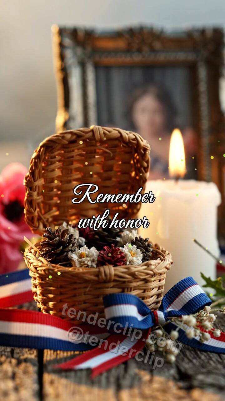 Animated greeting card about Remember with honor: basket opens carefully