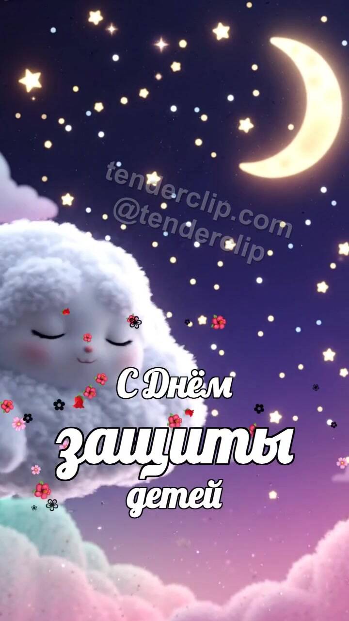 Анимационная открытка на тему С Днём защиты детей: сонное облачко несет звезду