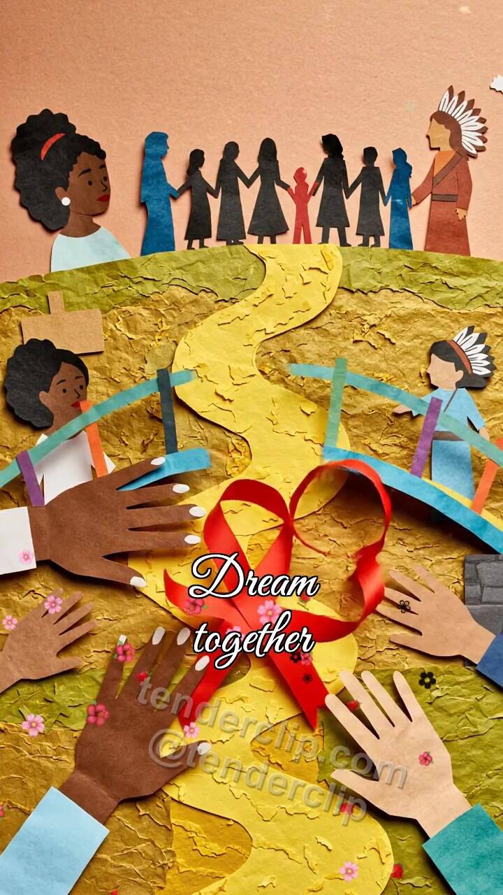 Animated greeting card about Dream together: ribbon fixes the decoration