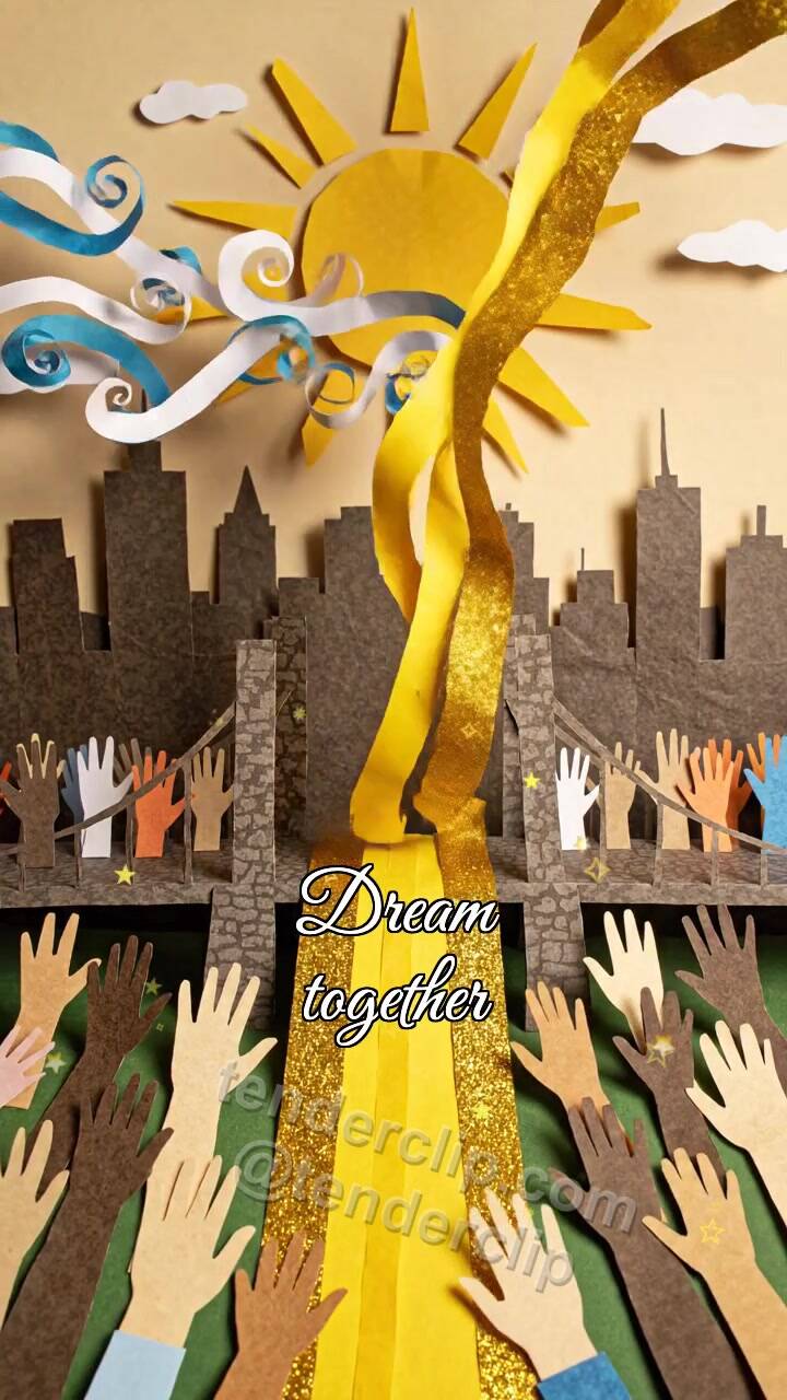 Animated greeting card about Dream together: wind returns the symbol