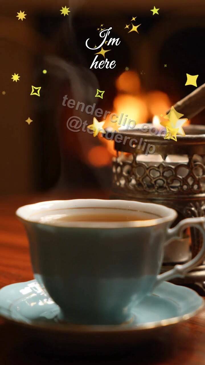 Animated greeting card about I'm here: tea stays warm