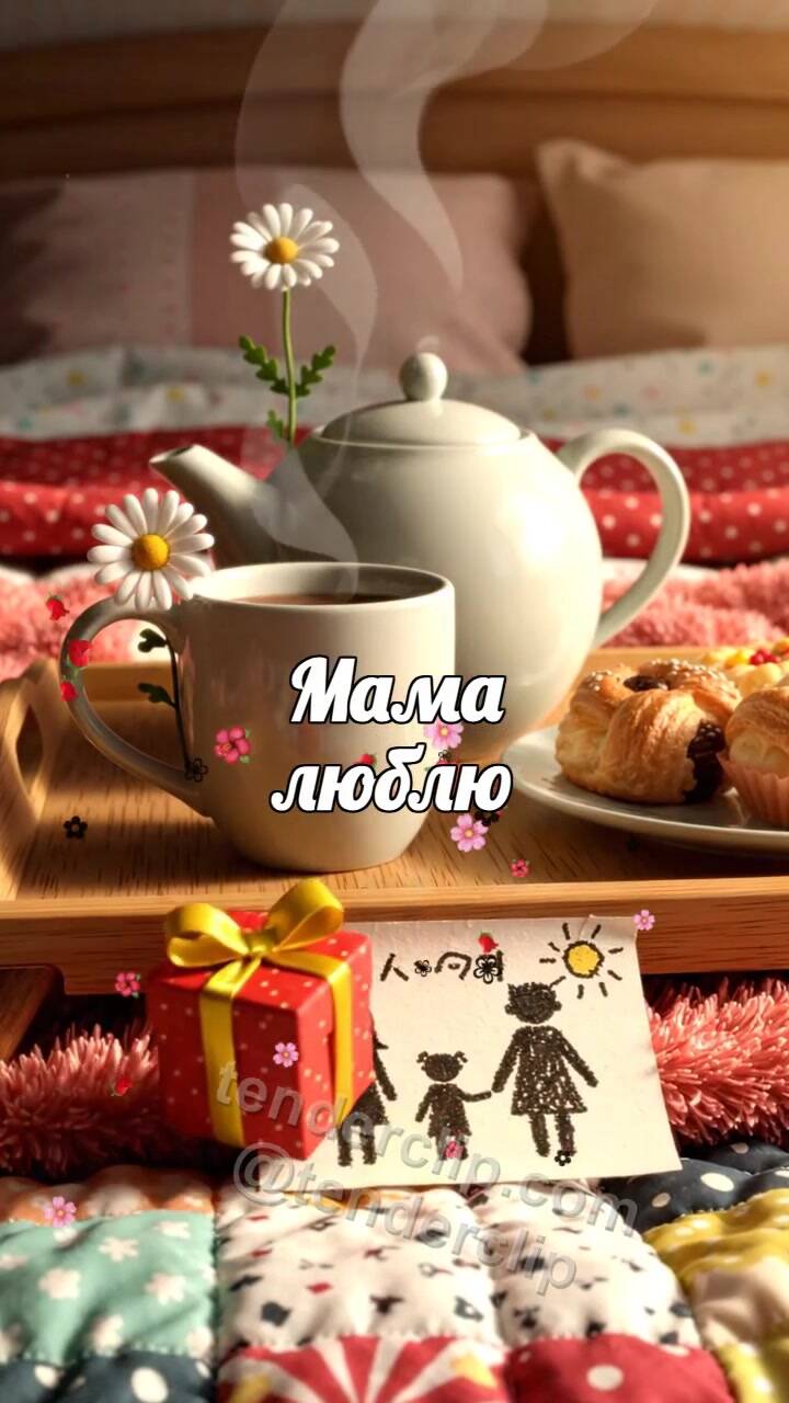 Анимационная открытка на тему Мама люблю: подарок находит место рядом с символом