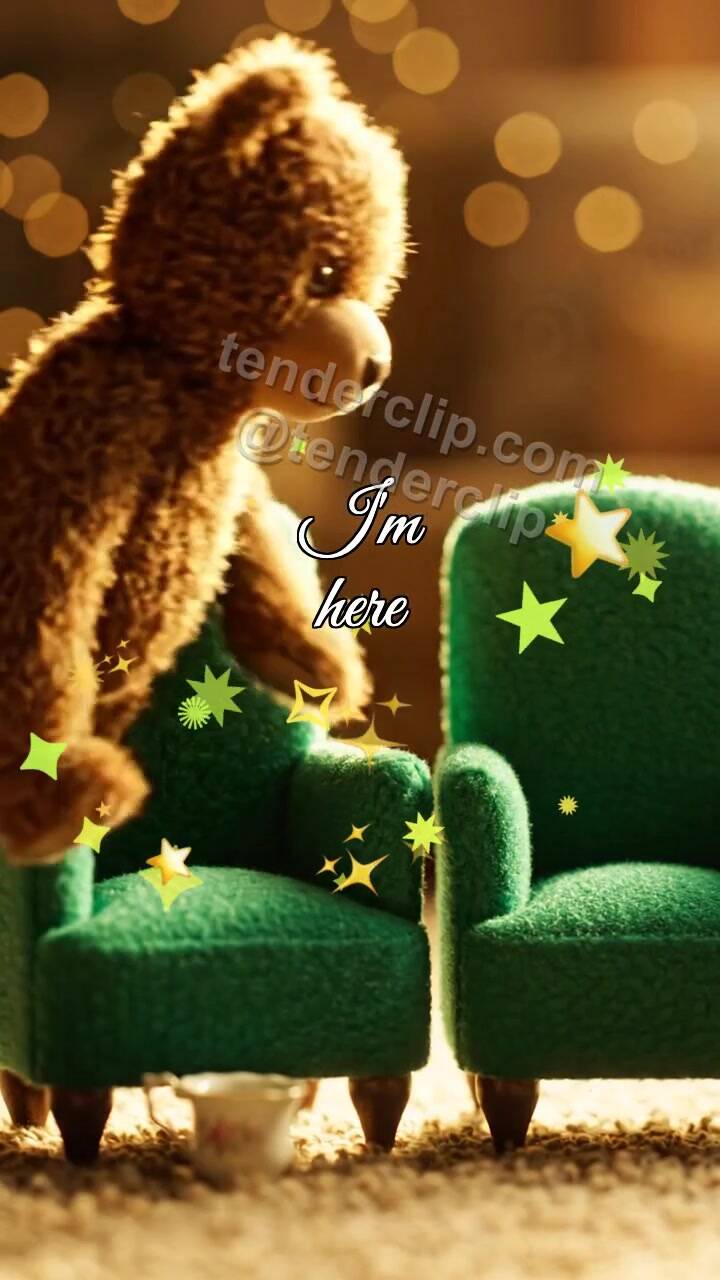 Animated greeting card about I'm here: teddy sits beside you