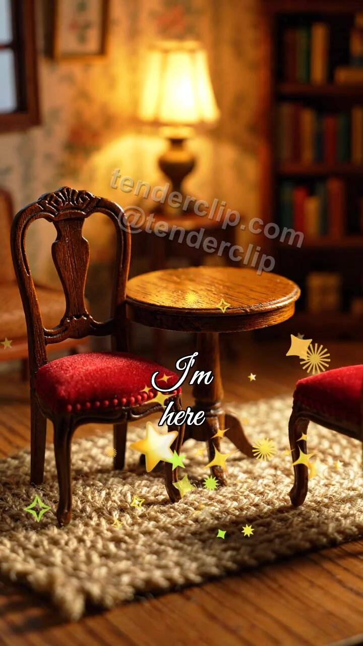 Animated greeting card about I'm here: chair pulls closer