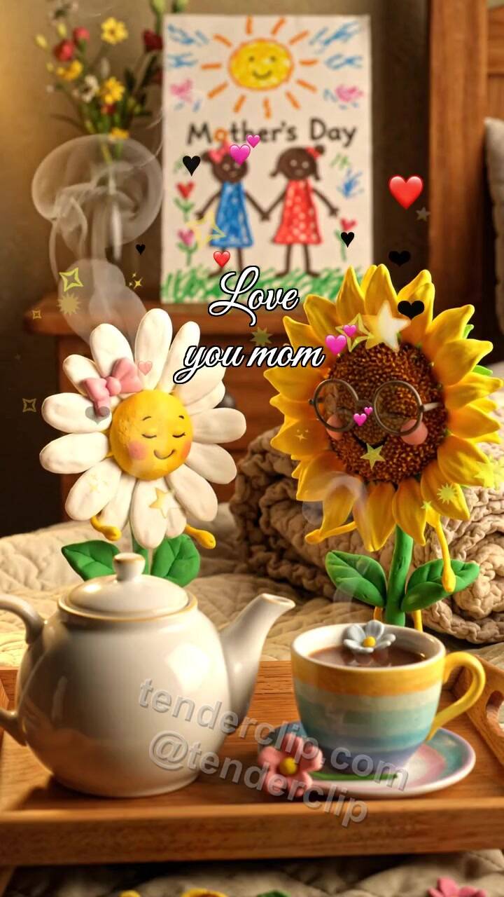Animated greeting card about Love you mom: two symbols meet