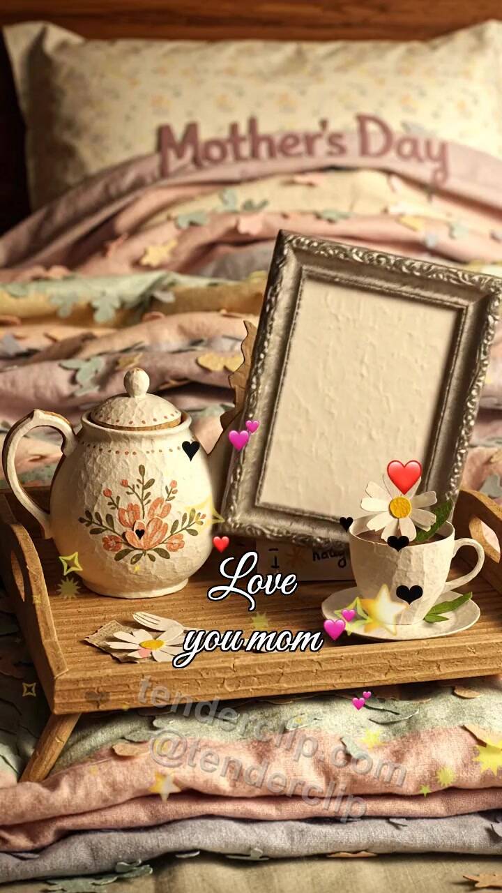 Animated greeting card about Love you mom: photo frame straightens itself