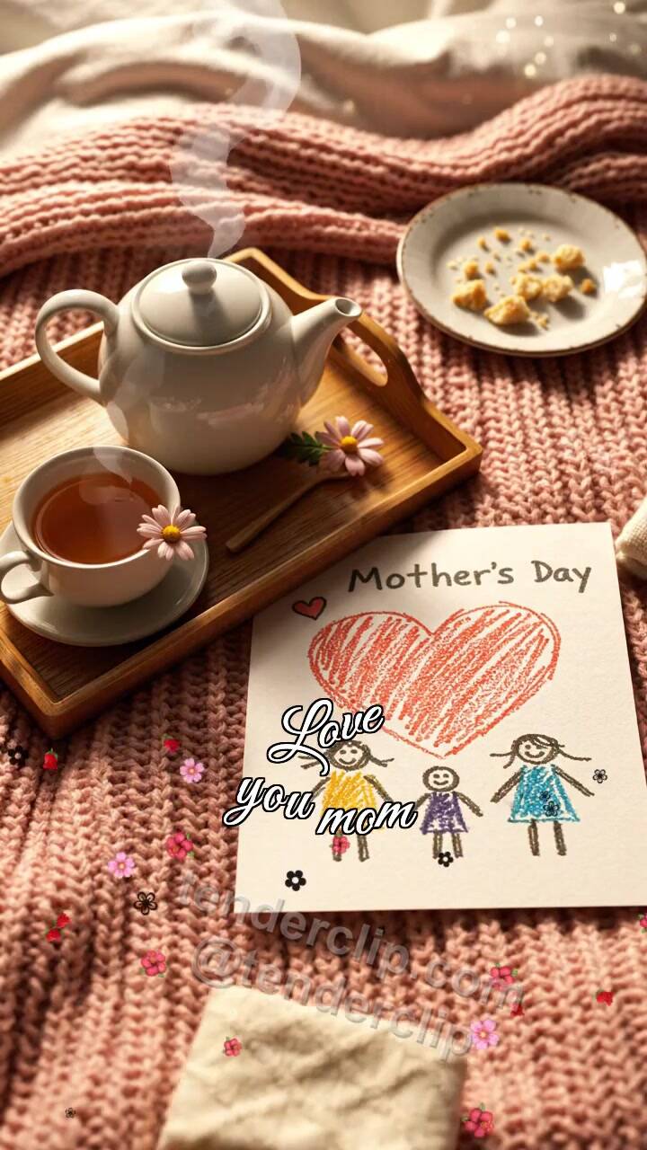 Animated greeting card about Love you mom: objects gather around the symbol