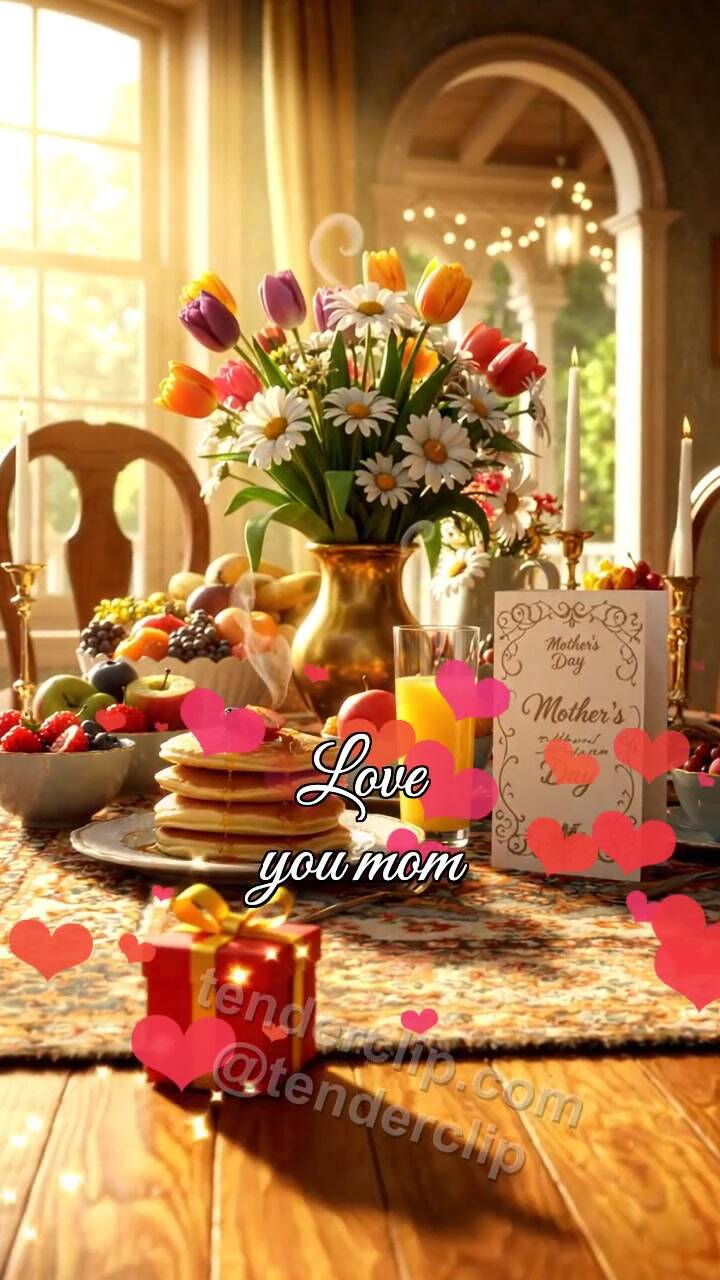 Animated greeting card about Love you mom: gift finds a place beside the symbol