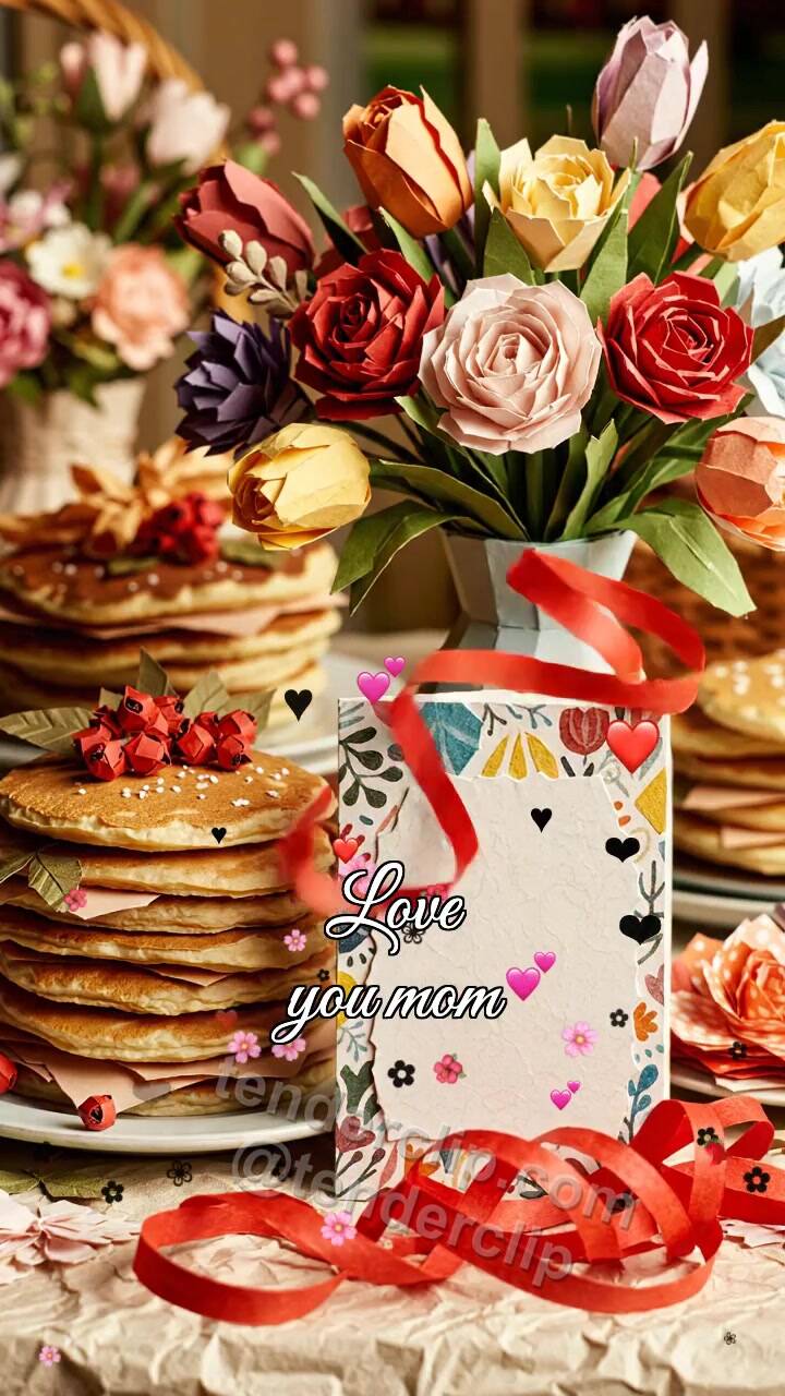 Animated greeting card about Love you mom: ribbon fixes the decoration