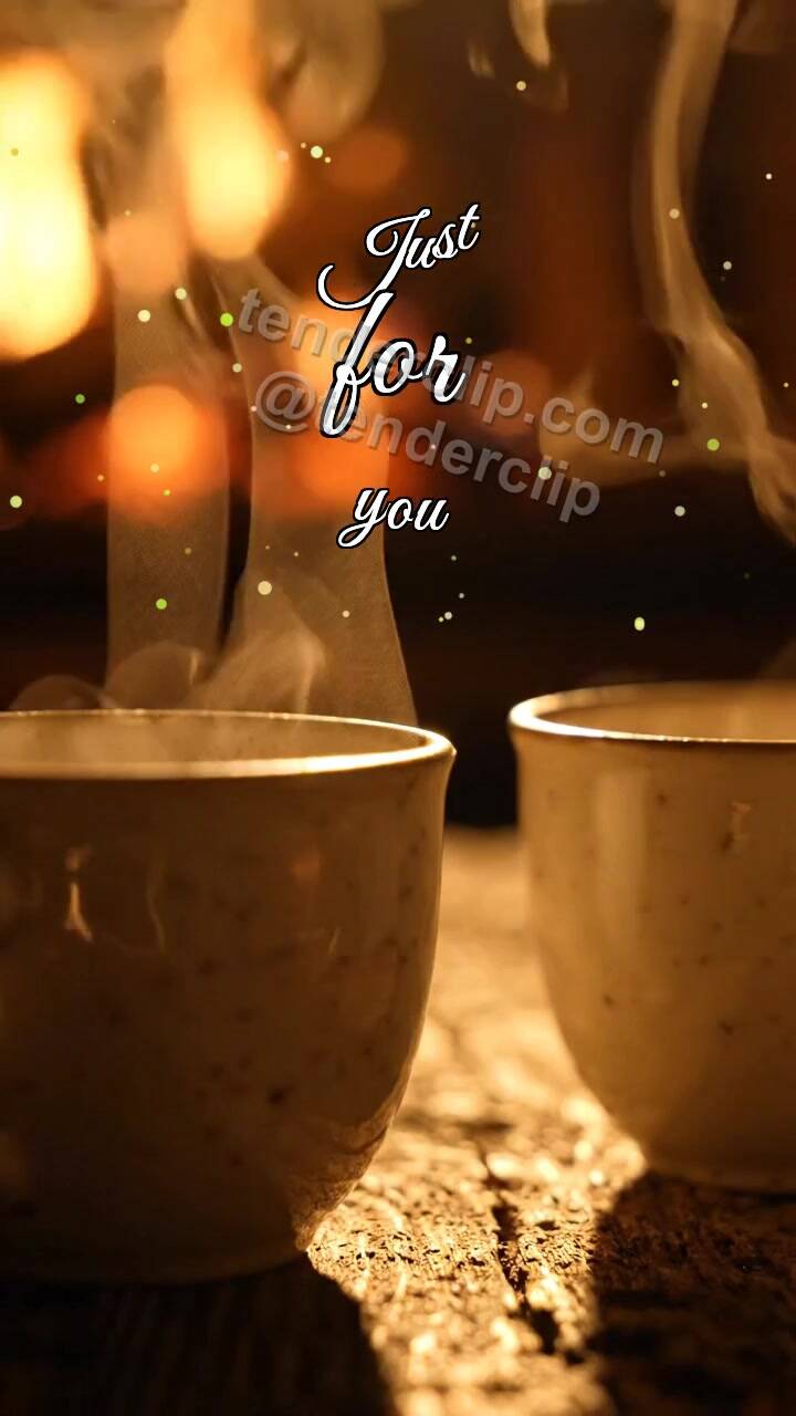 Animated greeting card about Just for you: two cups move closer