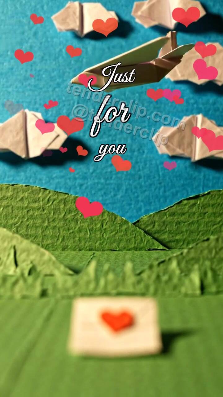 Animated greeting card about Just for you: paper plane brings a note
