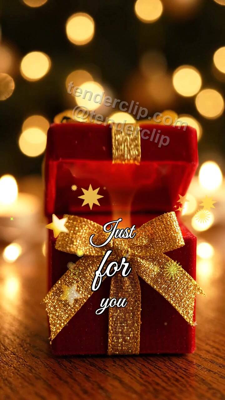 Animated greeting card about Just for you: gift box shyly opens