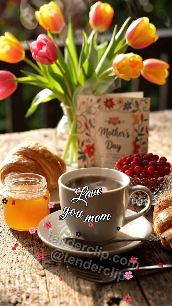 Animated greeting card about Love you mom: objects gather around the symbol