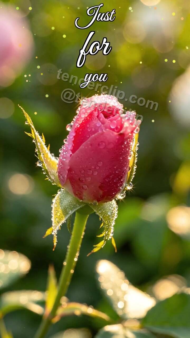 Animated greeting card about Just for you: flower bud opens