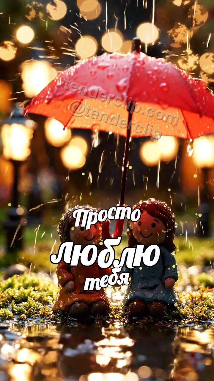 Анимационная открытка на тему Просто люблю тебя: зонтик укрывает двоих