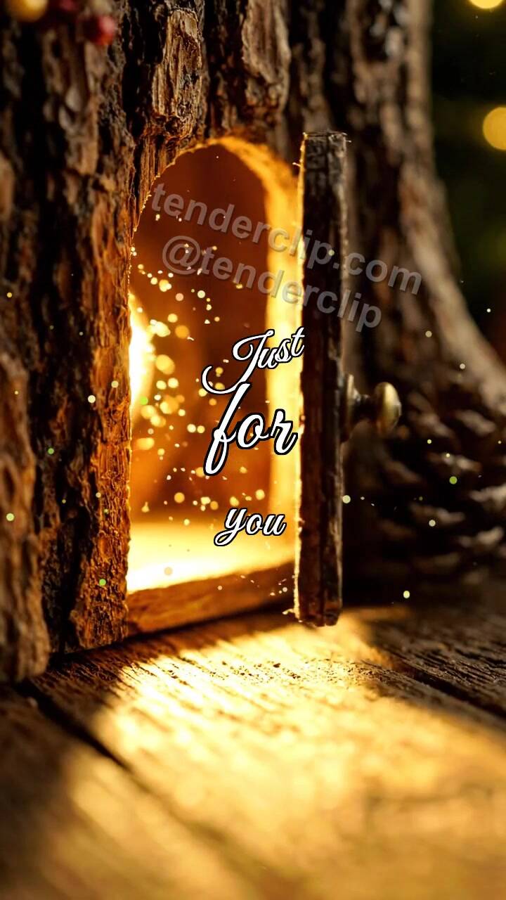 Animated greeting card about Just for you: little door opens warm light
