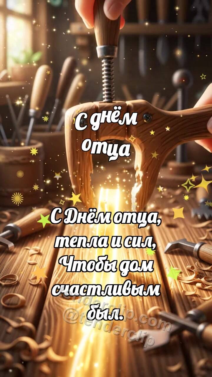 Анимационная открытка на тему С днём отца: Ручная струбцина держит луч