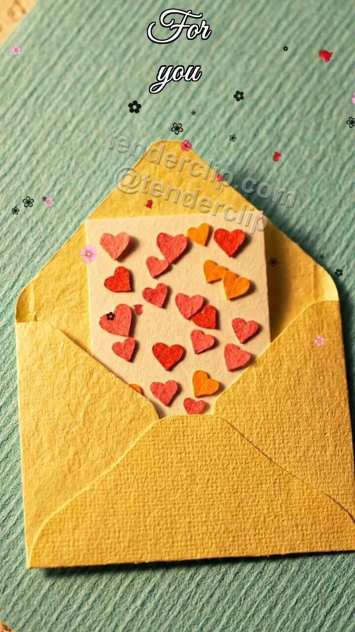 Animated greeting card about For you: envelope hugs a card