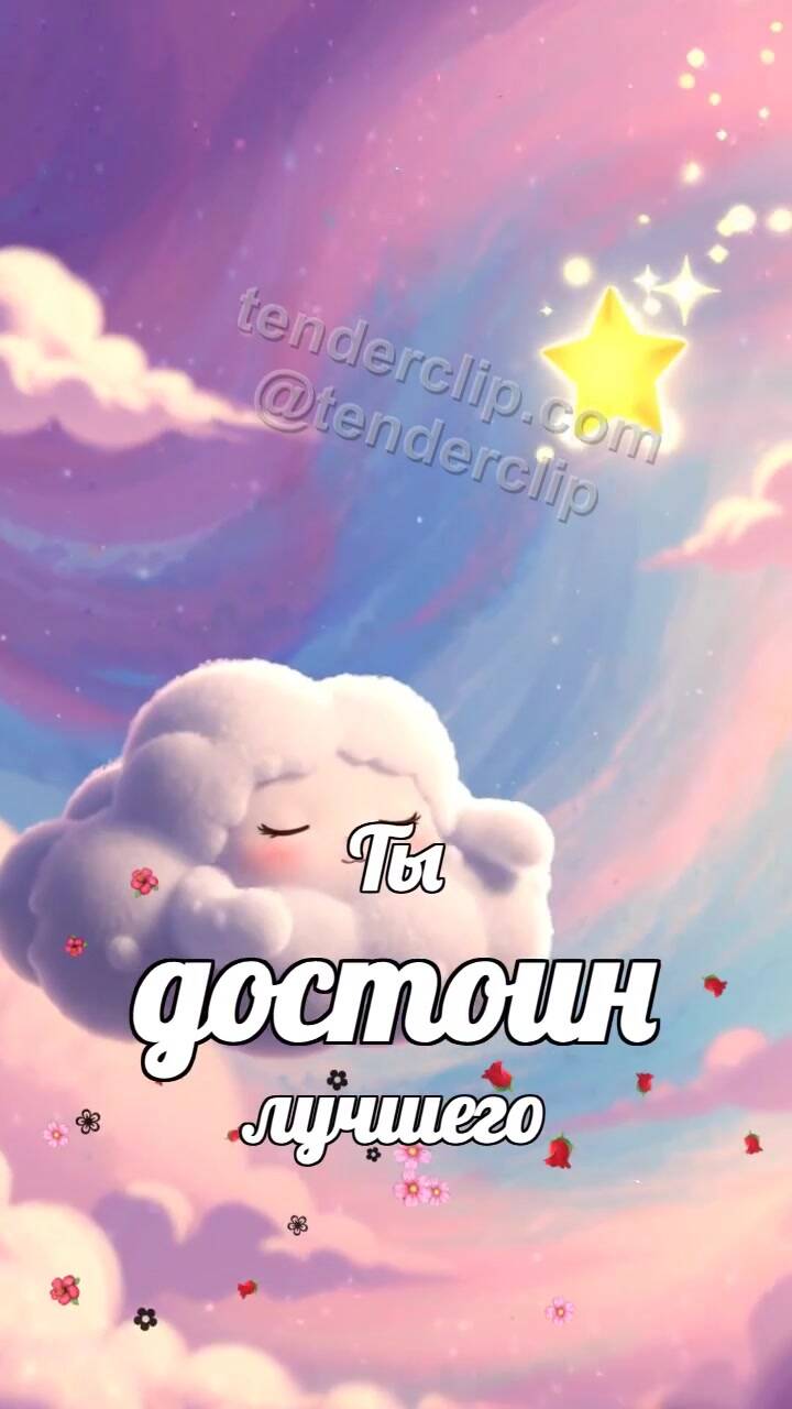 Анимационная открытка на тему Ты достоин лучшего: сонное облачко несет звезду