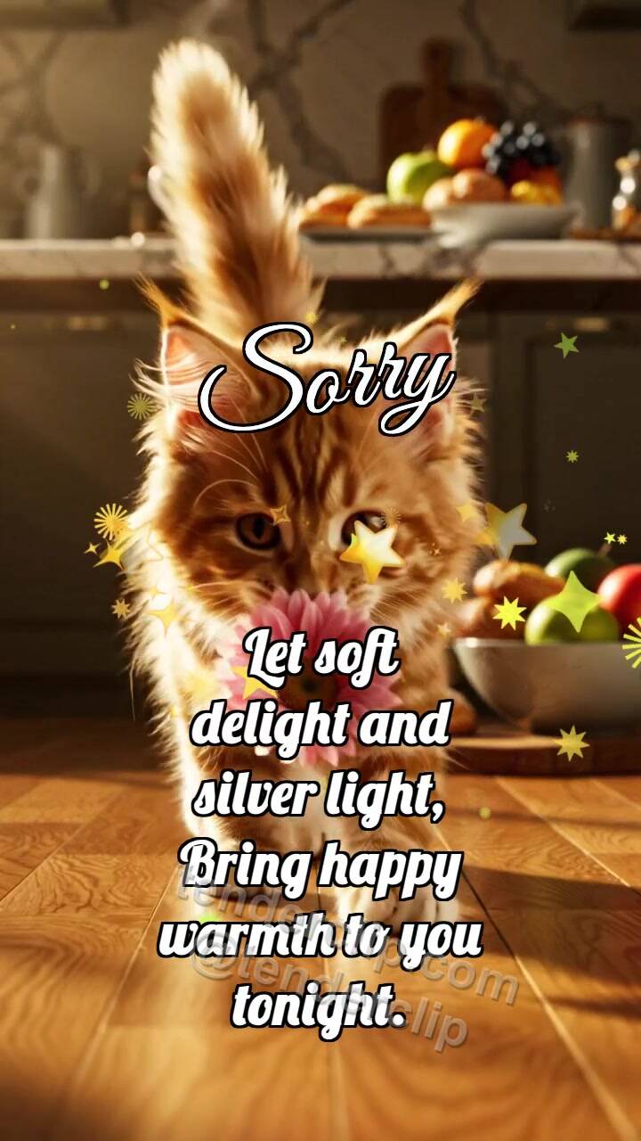 Animated greeting card about Sorry: Kitten Brings Flower