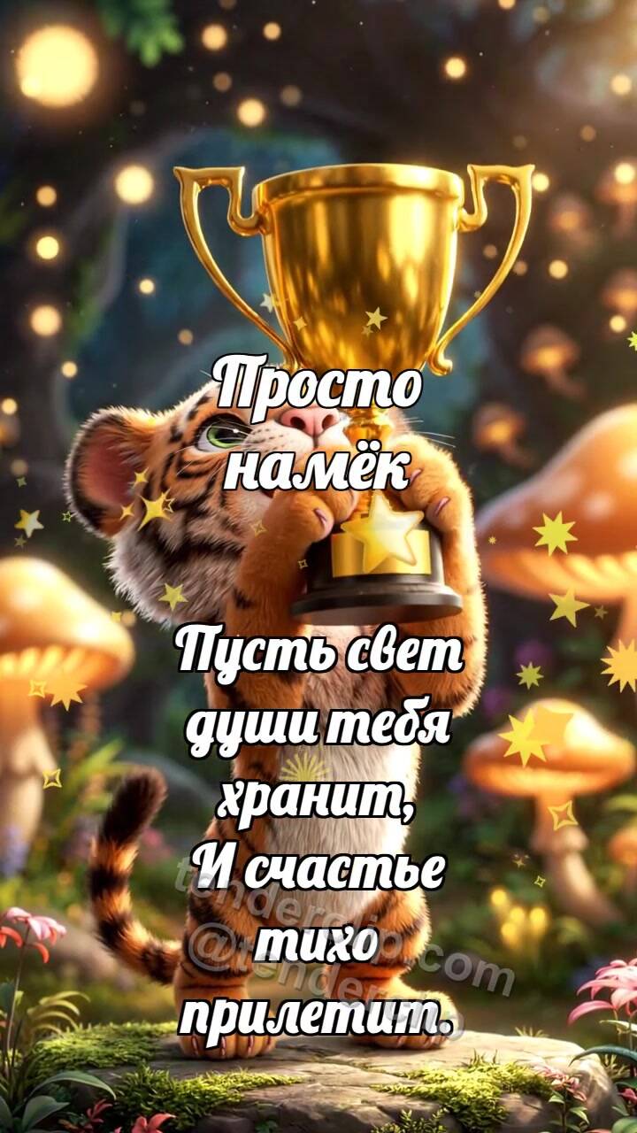 Анимационная открытка на тему Просто намёк: Тигрёнок получает трофей