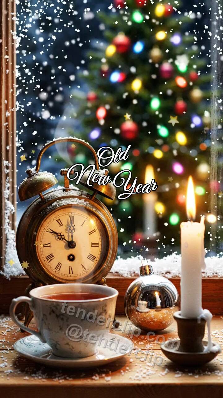 Animated greeting card about Old New Year: candle shares warm light