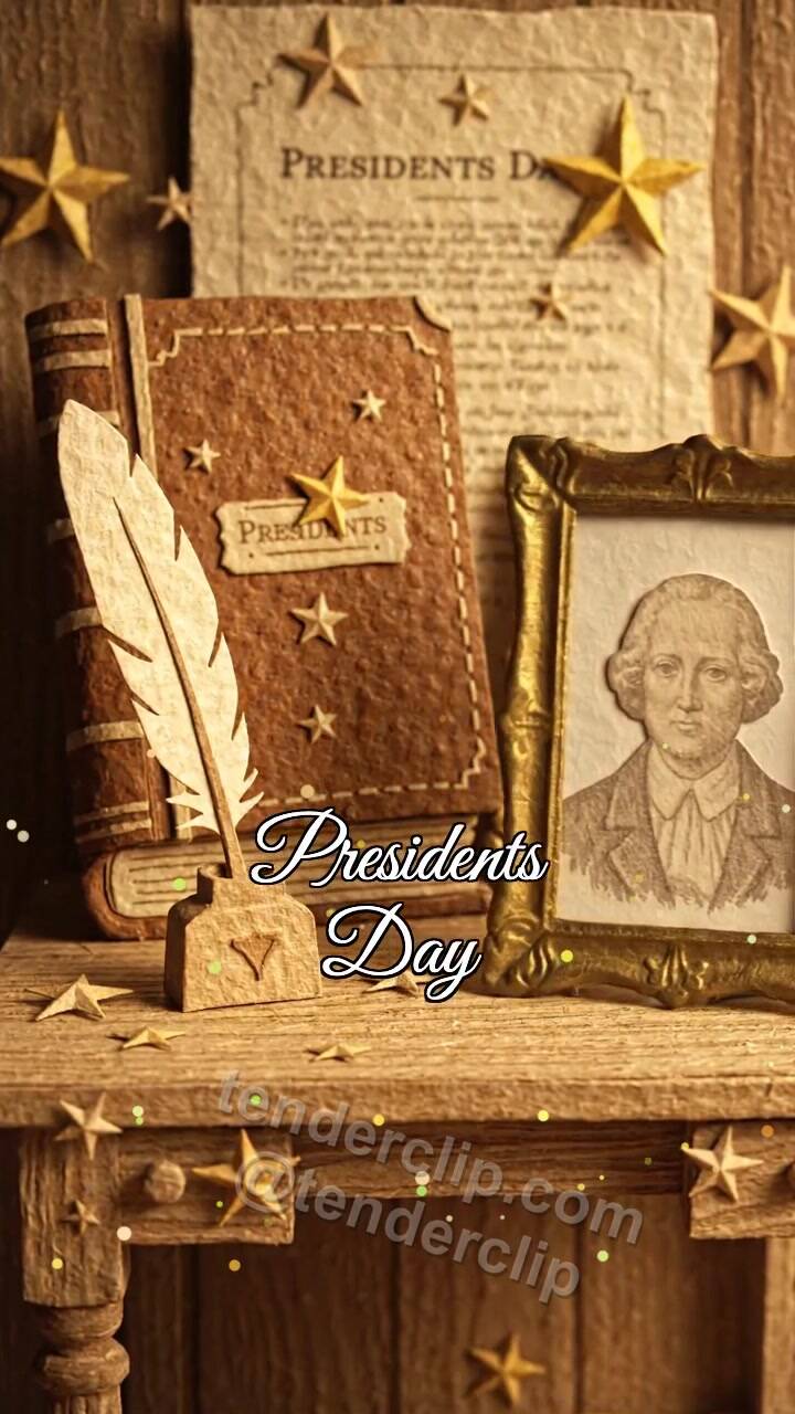 Animated greeting card about Presidents Day: photo frame straightens itself