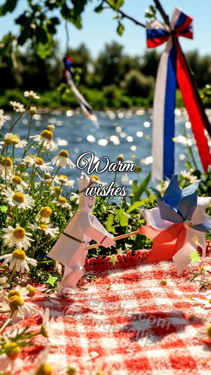 Animated greeting card about Warm wishes: tiny helper brings the symbol