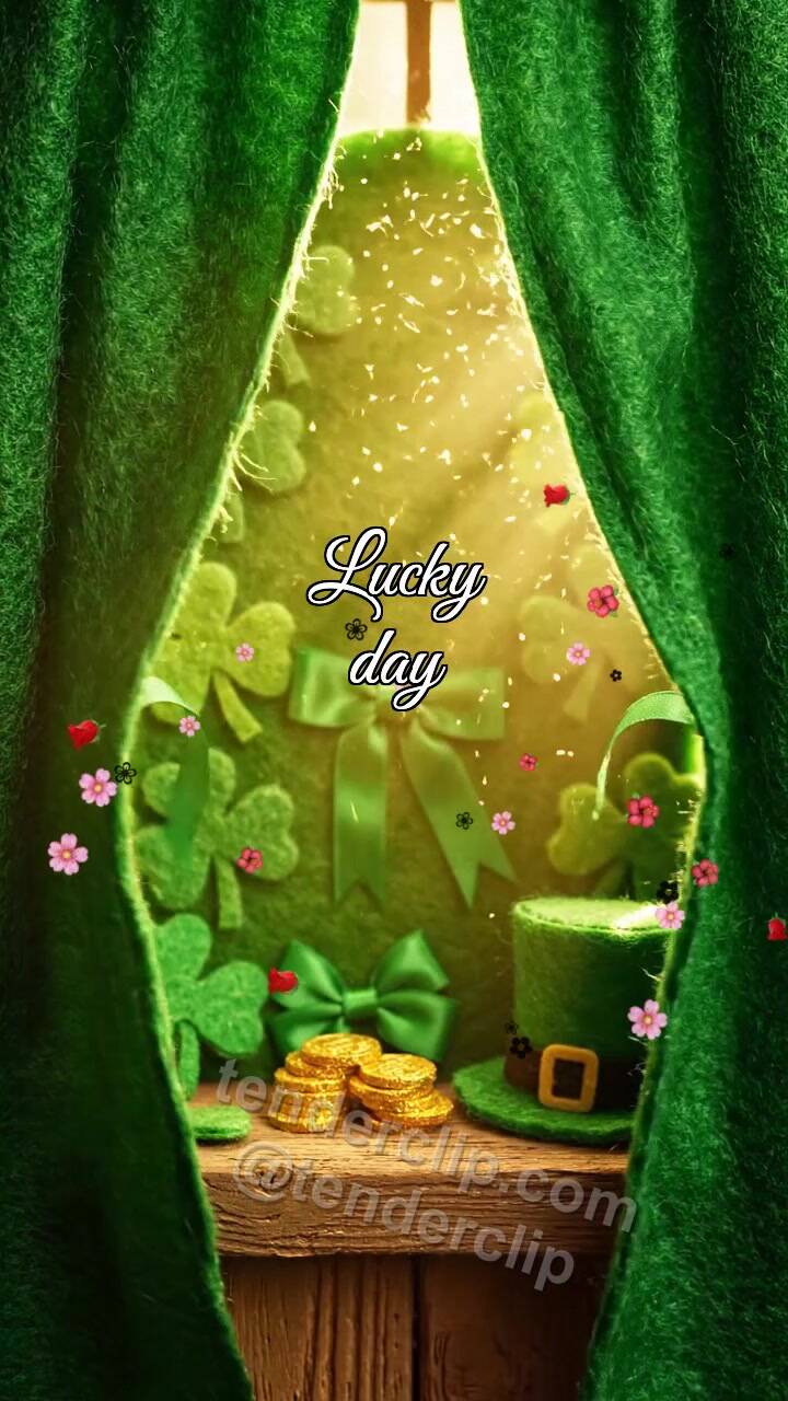 Animated greeting card about Lucky day: window reveals the holiday scene