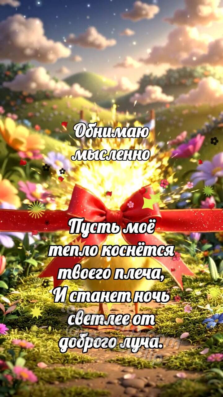 Анимационная открытка на тему Обнимаю мысленно: Утёнок пересекает финиш