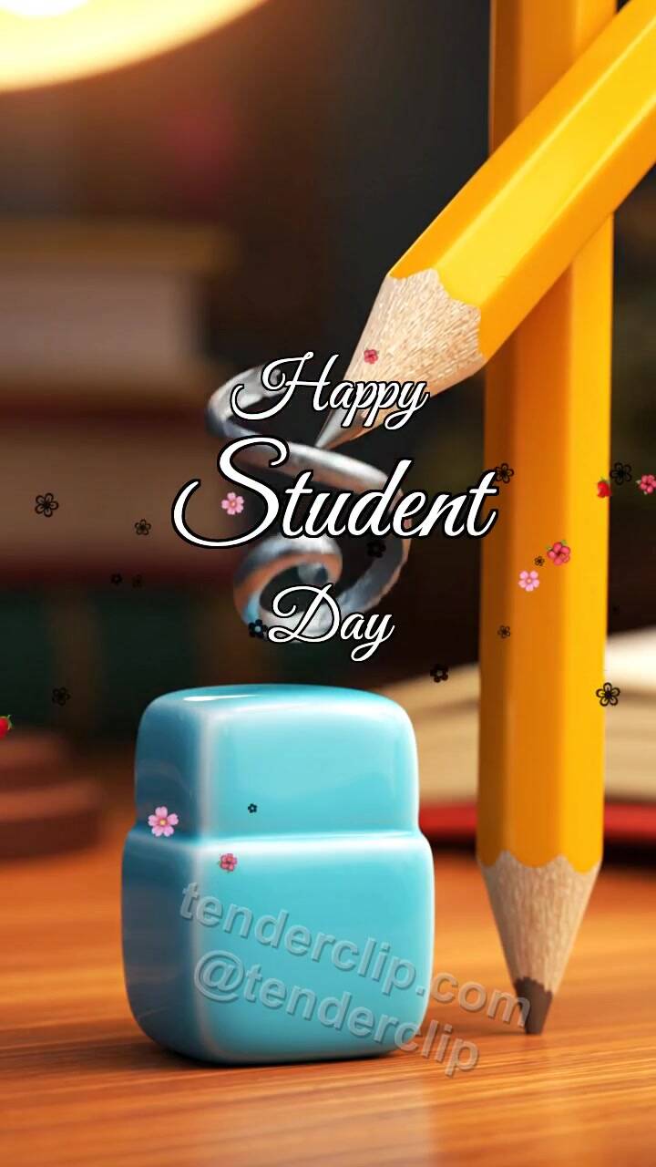Animated greeting card about Happy Student Day: Ceramic Eraser Catches Curl