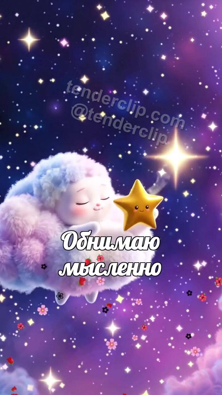 Анимационная открытка на тему Обнимаю мысленно: сонное облачко несет звезду