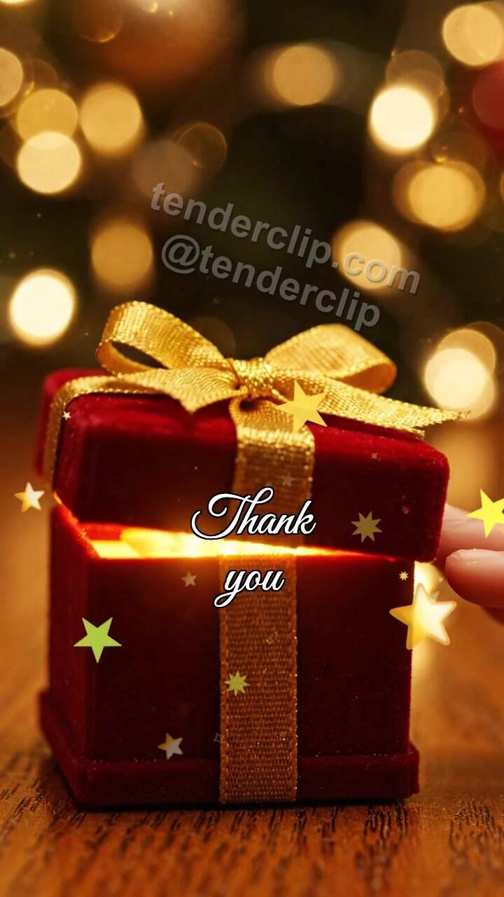 Animated greeting card about Thank you: gift box shyly opens