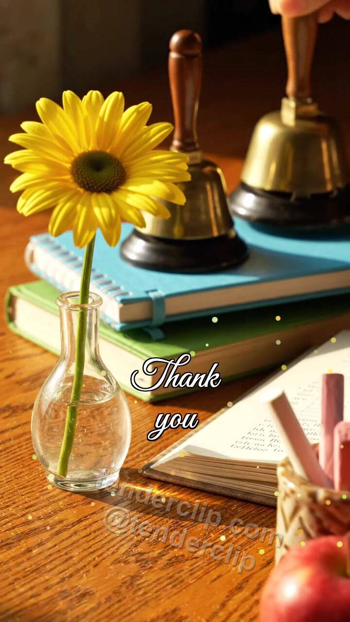 Animated greeting card about Thank you: objects gather around the symbol