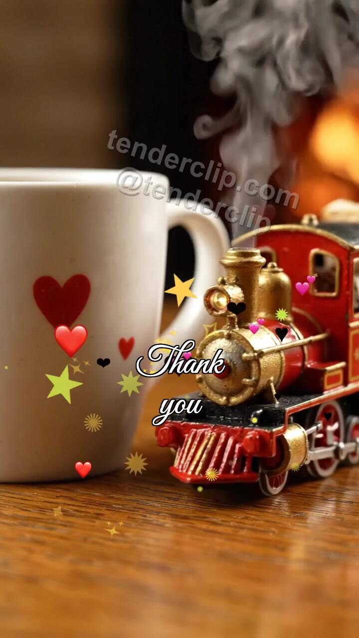Animated greeting card about Thank you: toy train delivers a gift