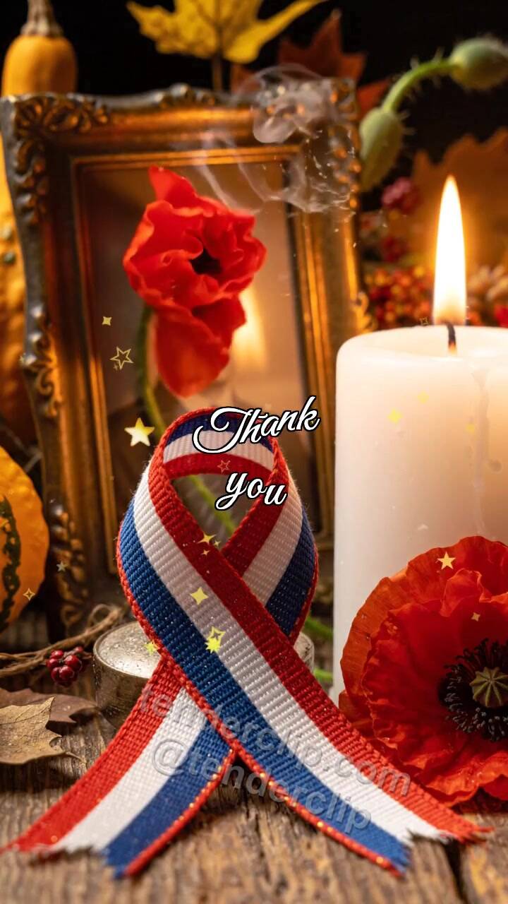 Animated greeting card about Thank you: remembrance ribbon wakes up first