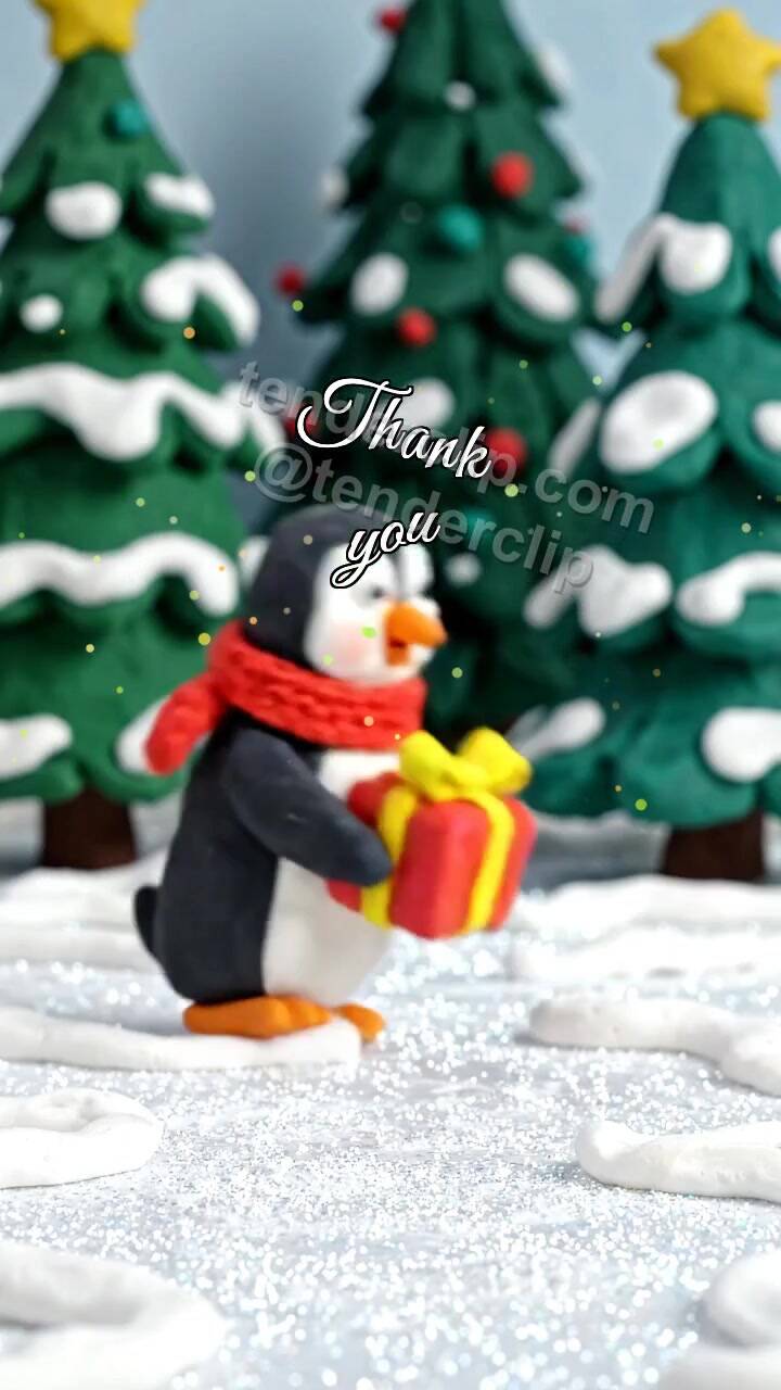 Animated greeting card about Thank you: Penguin Present