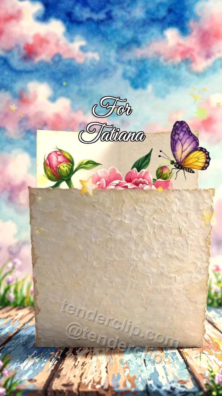 Animated greeting card about For Tatiana: card opens with a drawn bloom