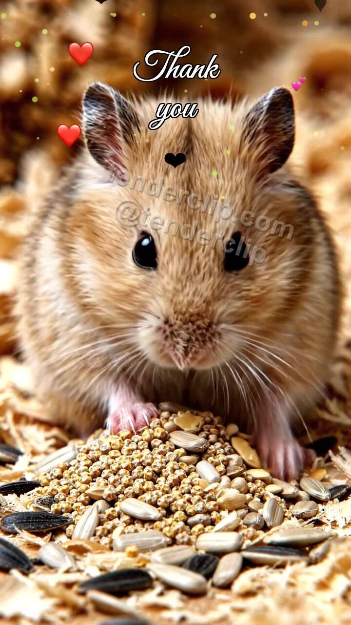 Animated greeting card about Thank you: Hamster Seed Gift