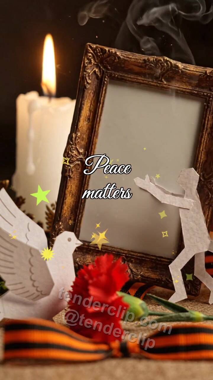Animated greeting card about Peace matters: tiny helper brings the symbol