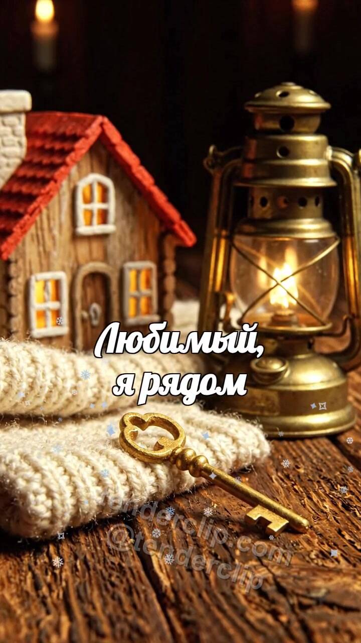 Анимационная открытка на тему Любимый, я рядом: ключ открывает маленький тёплый дом