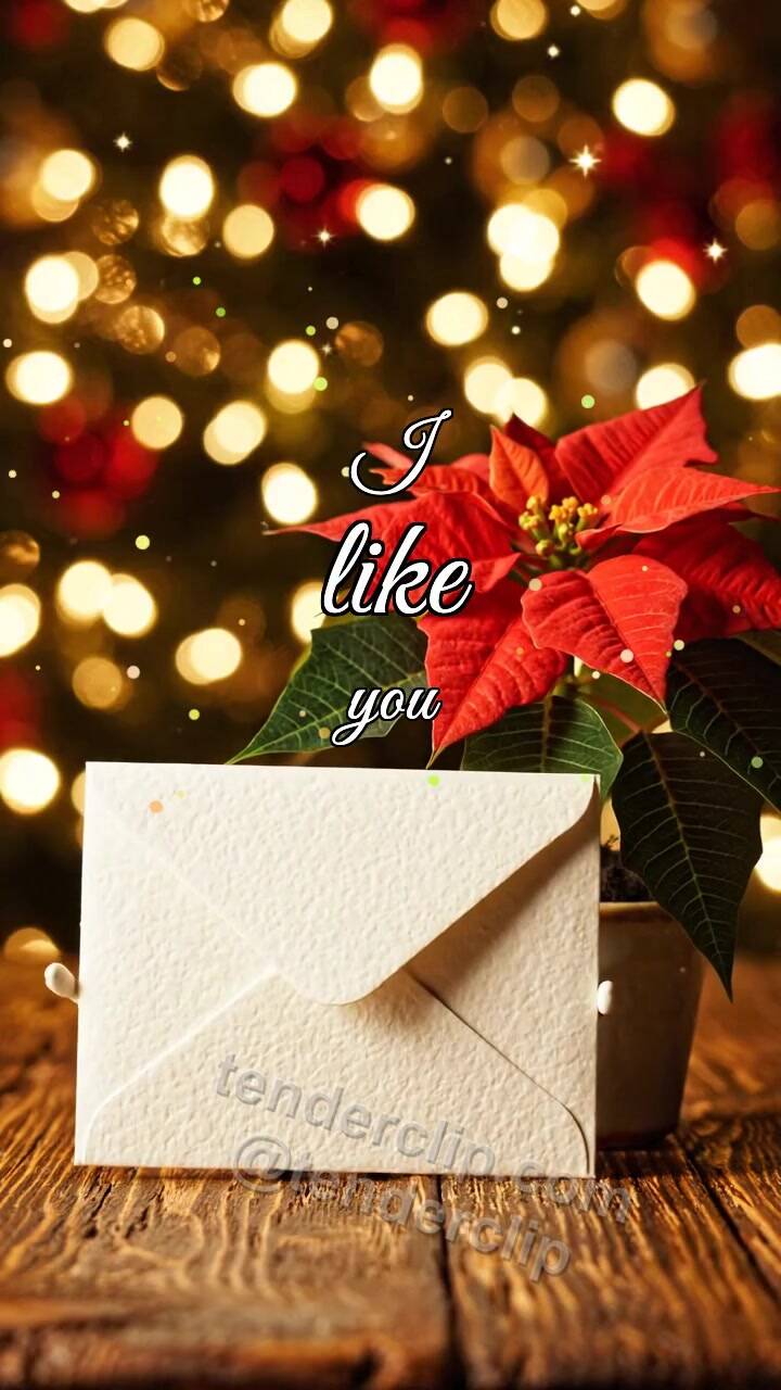 Animated greeting card about I like you: shy envelope hides behind a flower