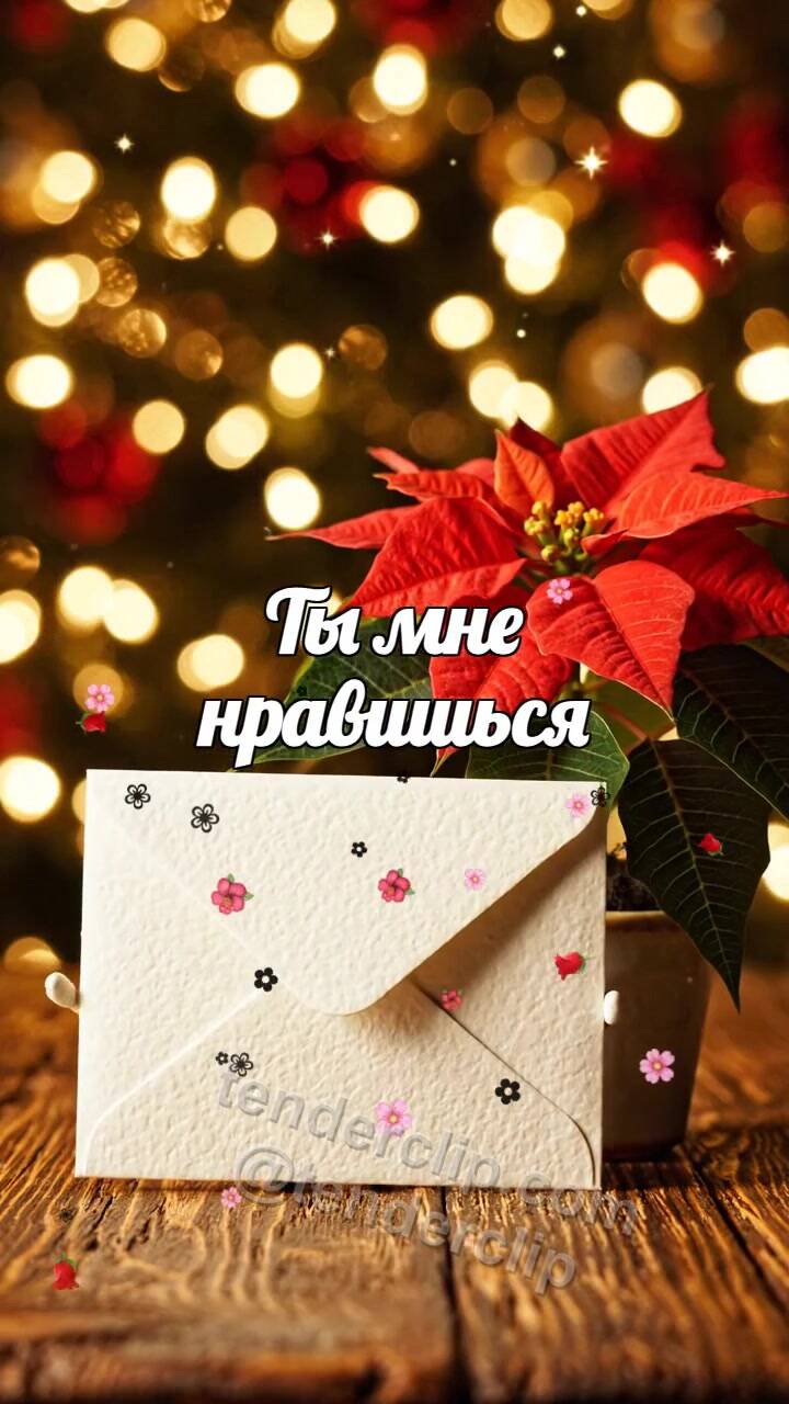 Анимационная открытка на тему Ты мне нравишься: робкий конверт прячется за цветком